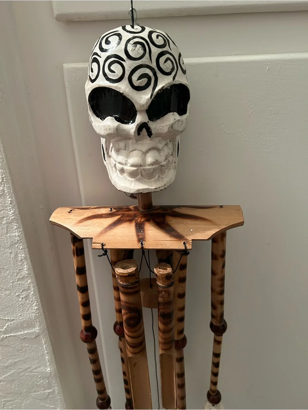Bamboo Skeleton Skull Wind Chime Wall Hanging